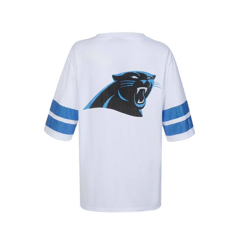 Carolina Panthers Cuce Women's Rhinestone V-Neck Tunic White | NFL