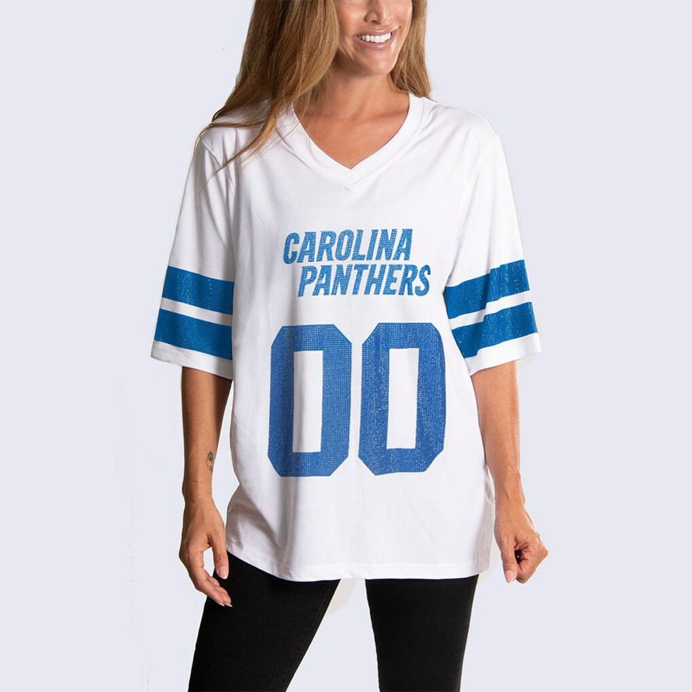 Carolina Panthers Cuce Women's Rhinestone V-Neck Tunic White | NFL