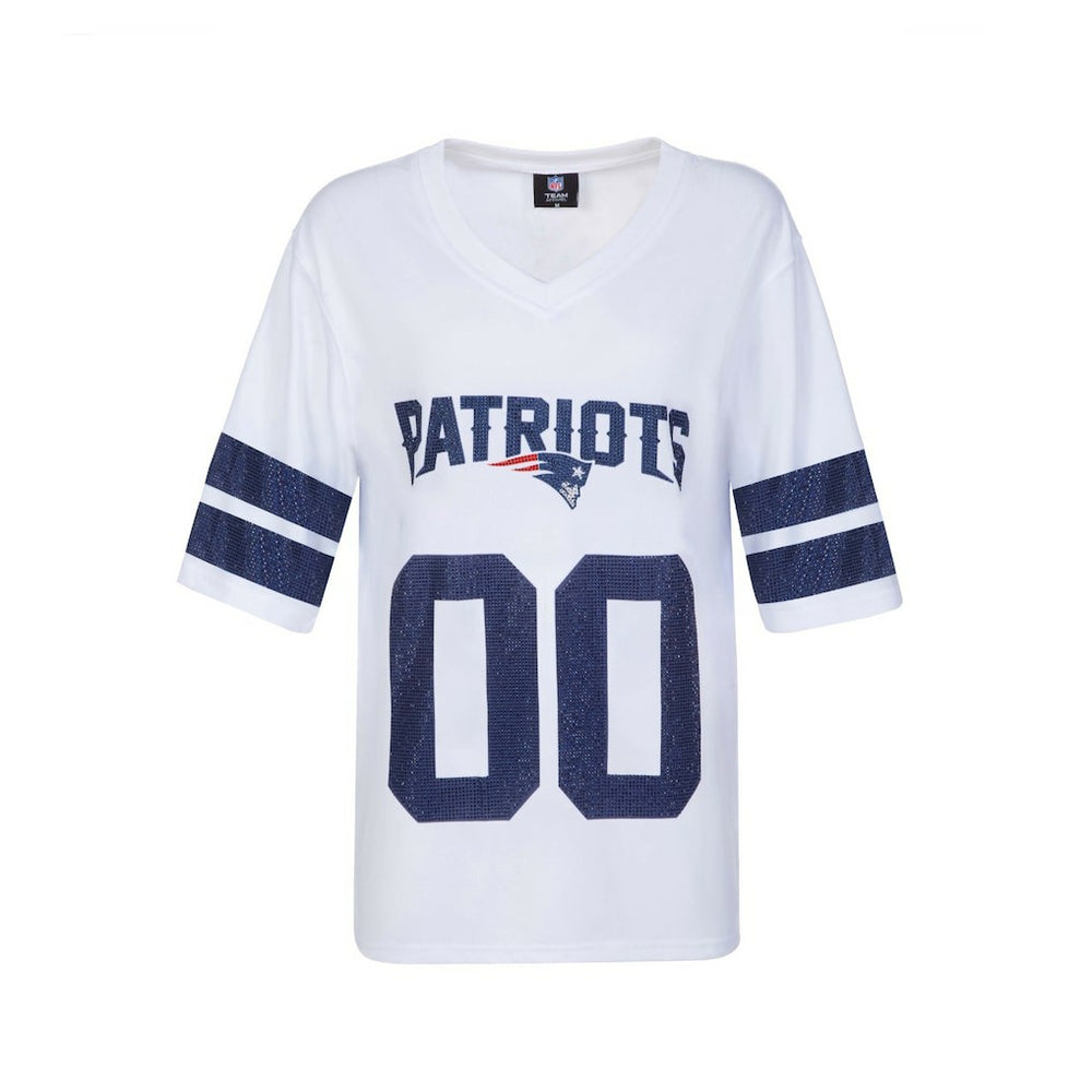 New England Patriots Cuce Women's Rhinestone V-Neck Tunic White | NFL