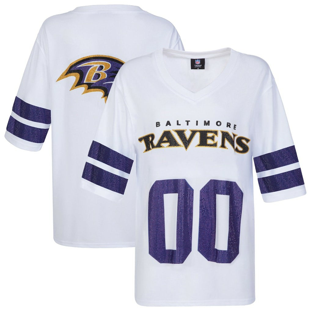 Baltimore Ravens Cuce Women's Rhinestone V-Neck Tunic White | NFL