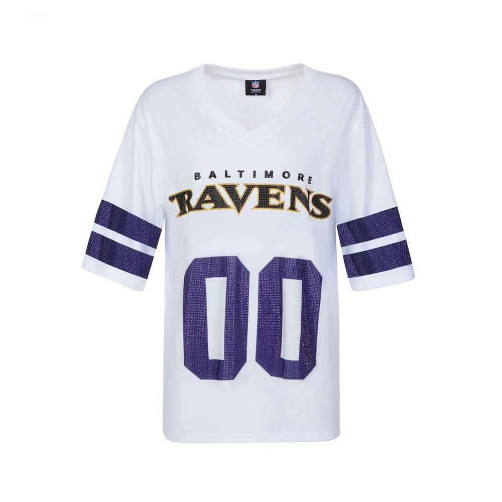 Baltimore Ravens Cuce Women's Rhinestone V-Neck Tunic White | NFL