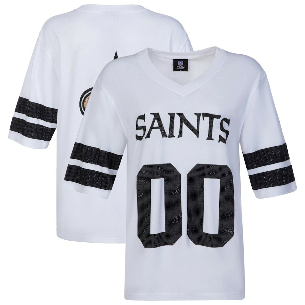 New Orleans Saints Cuce Women's Rhinestone V-Neck Tunic White | NFL