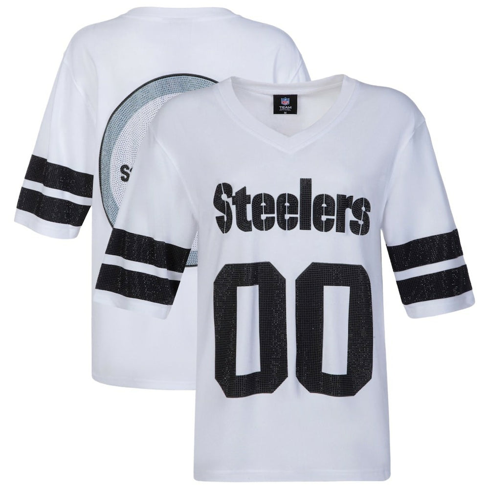 Pittsburgh Steelers Cuce Women's Rhinestone V-Neck Tunic White | NFL
