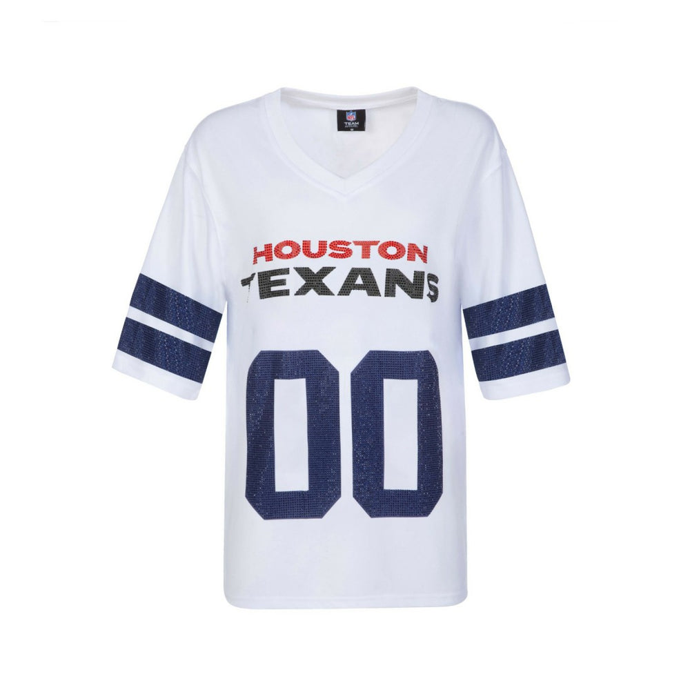 Houston Texans Cuce Women's Rhinestone V-Neck Tunic White | NFL