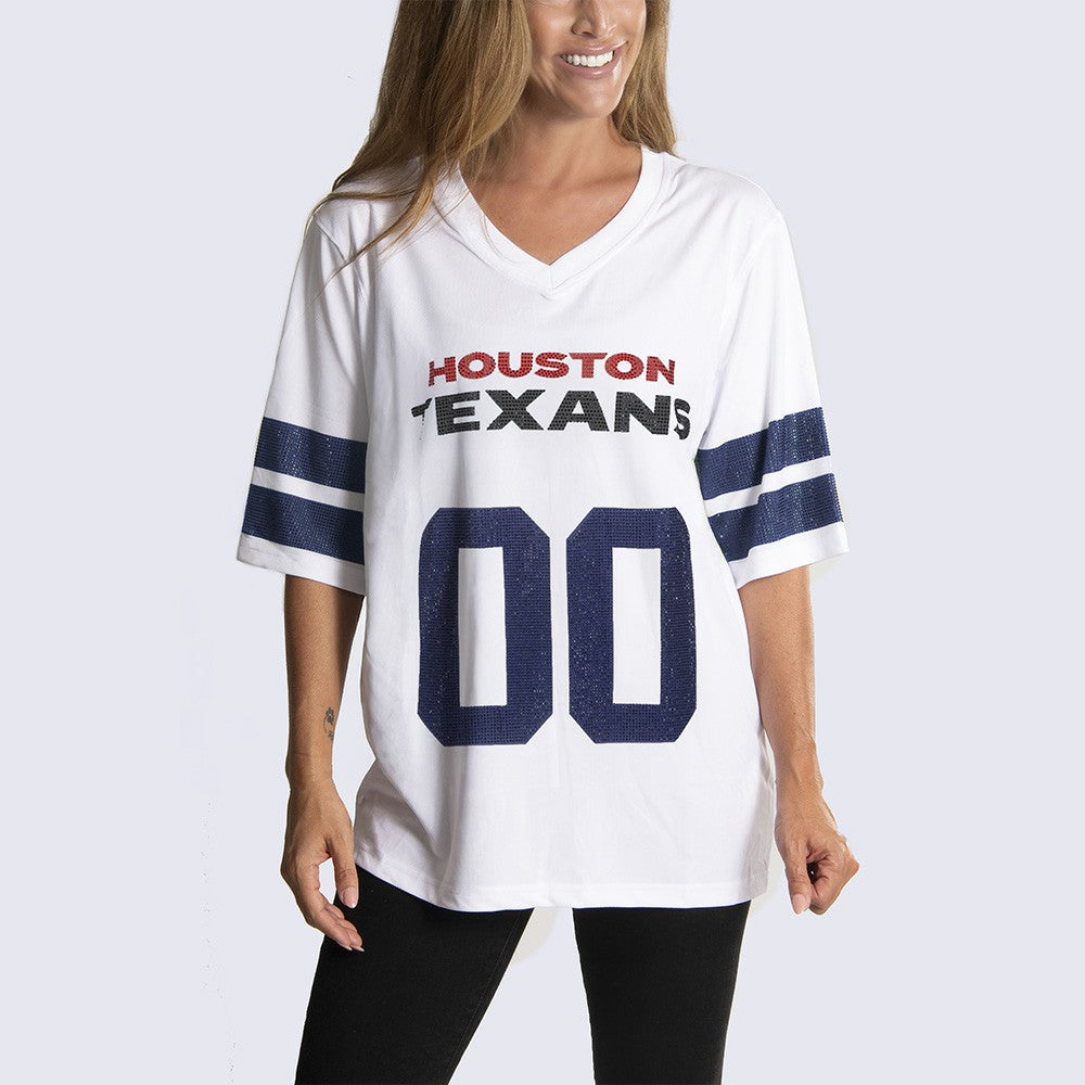 Houston Texans Cuce Women's Rhinestone V-Neck Tunic White | NFL