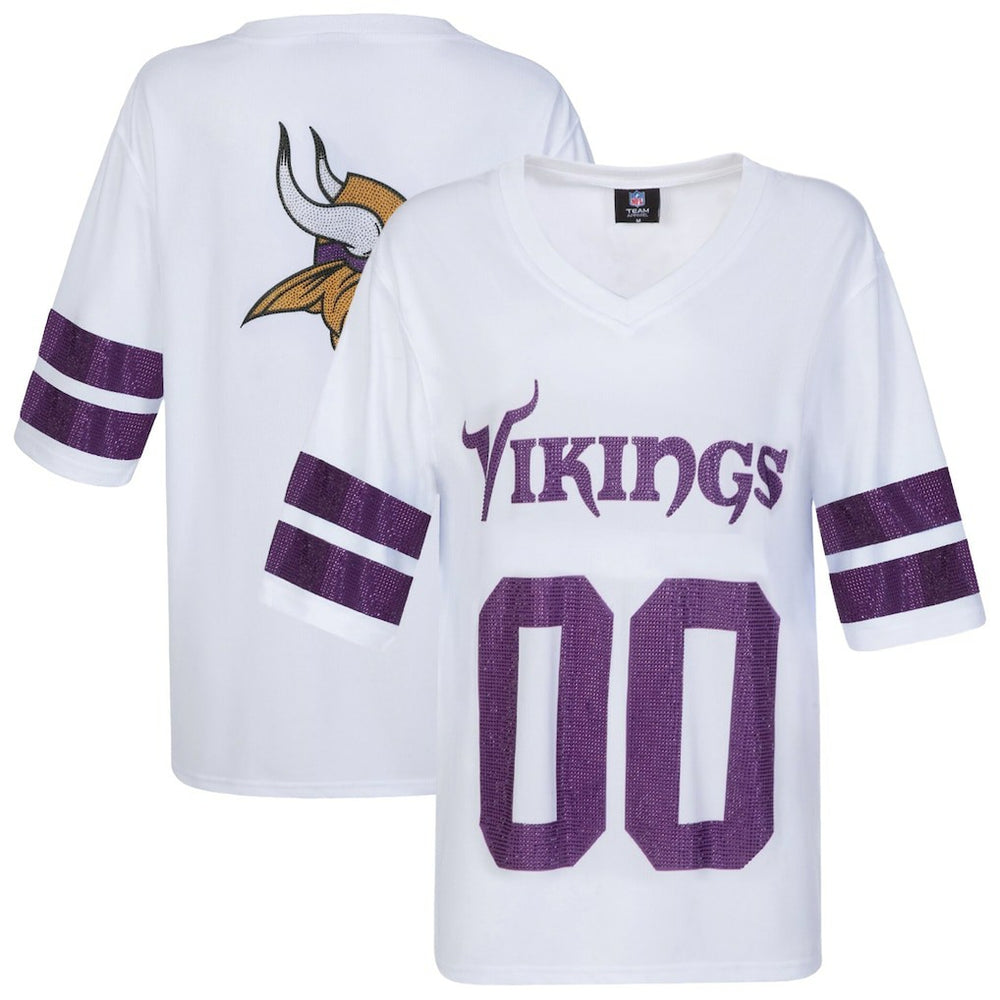 Minnesota Vikings Cuce Women's Rhinestone V-Neck Tunic White | NFL