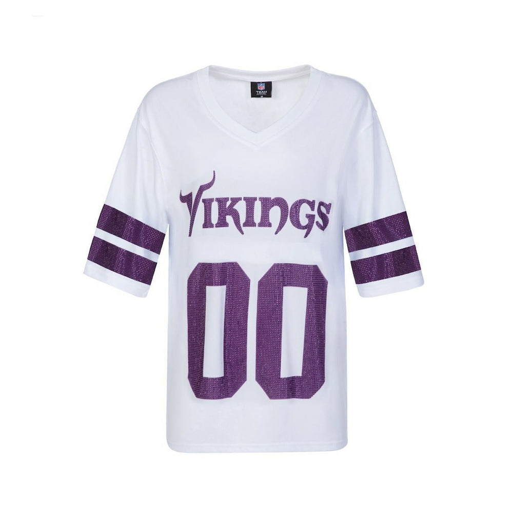 Minnesota Vikings Cuce Women's Rhinestone V-Neck Tunic White | NFL