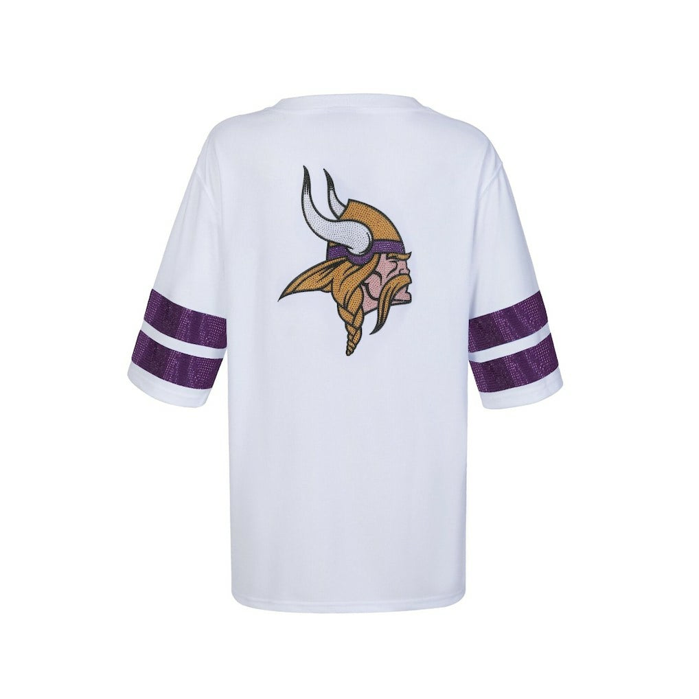 Minnesota Vikings Cuce Women's Rhinestone V-Neck Tunic White | NFL