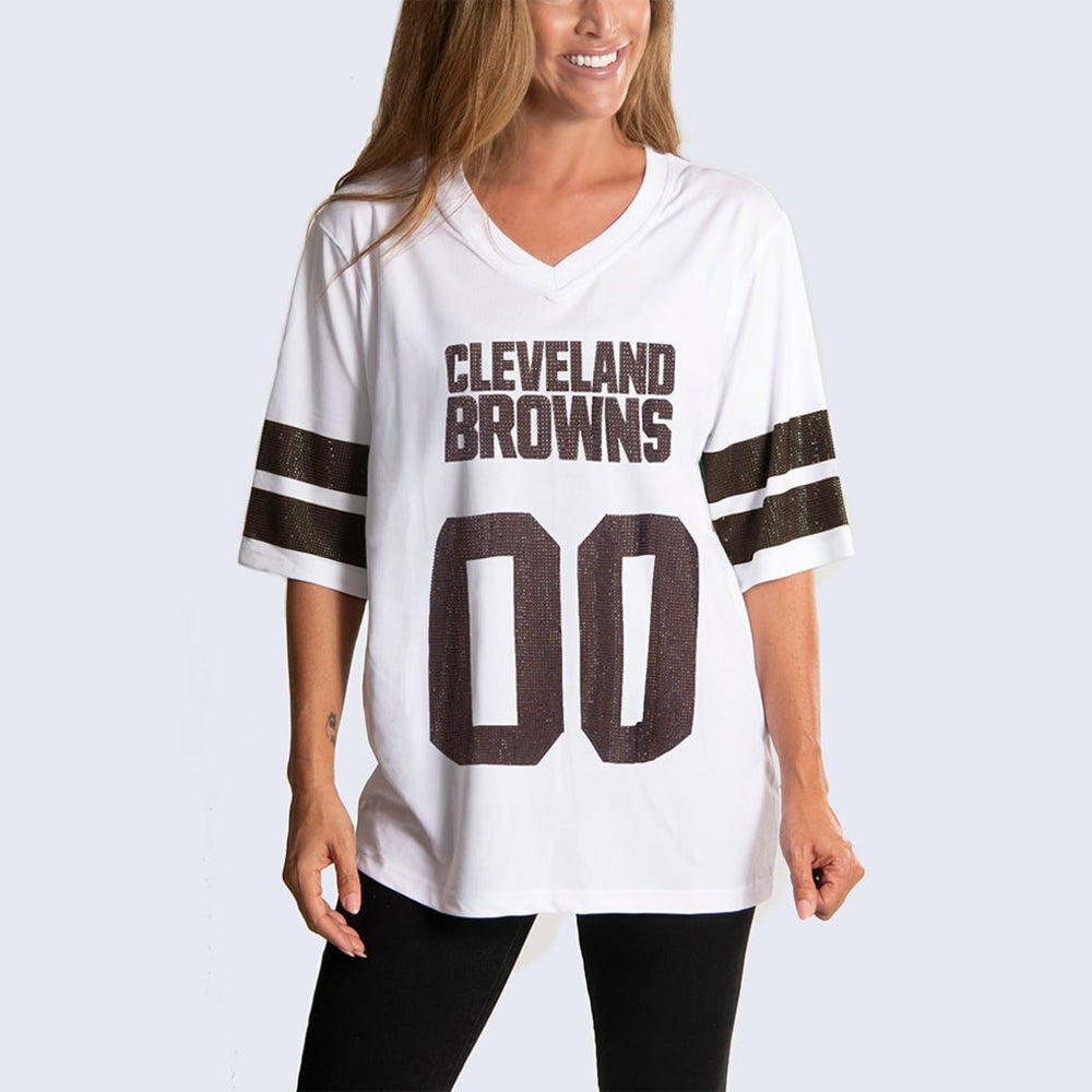 Cleveland Browns Cuce Women's Rhinestone V-Neck Tunic White | NFL