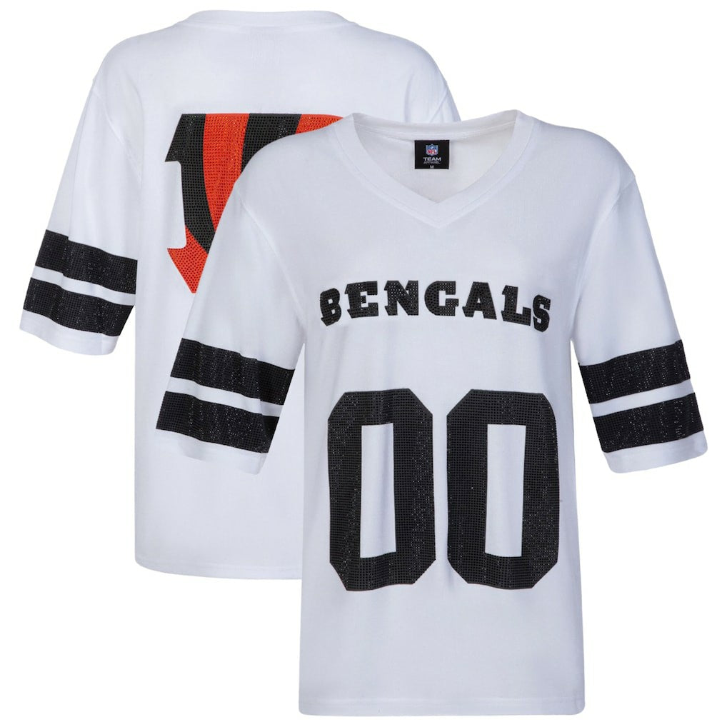 Cincinnati Bengals Cuce Women's Rhinestone V-Neck Tunic White | NFL
