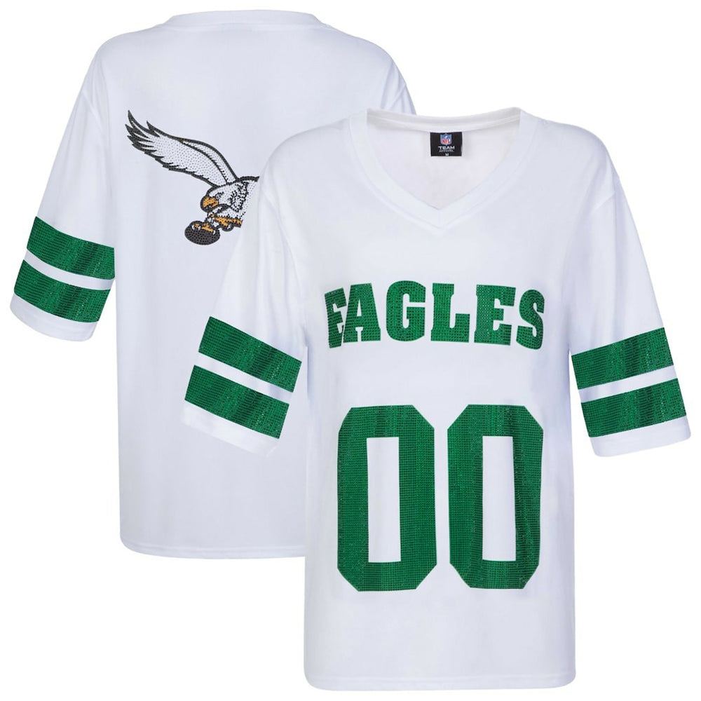 Philadelphia Eagles Cuce Women's Rhinestone V-Neck Tunic White | NFL