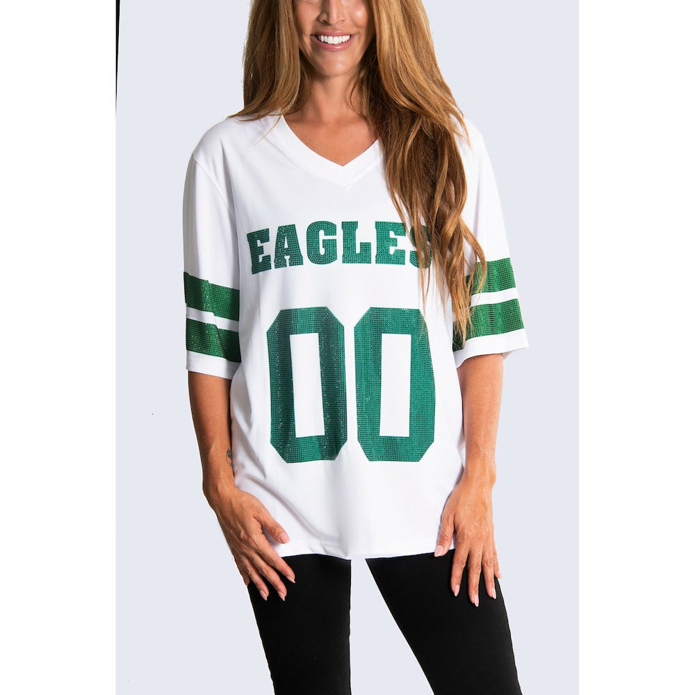 Philadelphia Eagles Cuce Women's Rhinestone V-Neck Tunic White | NFL
