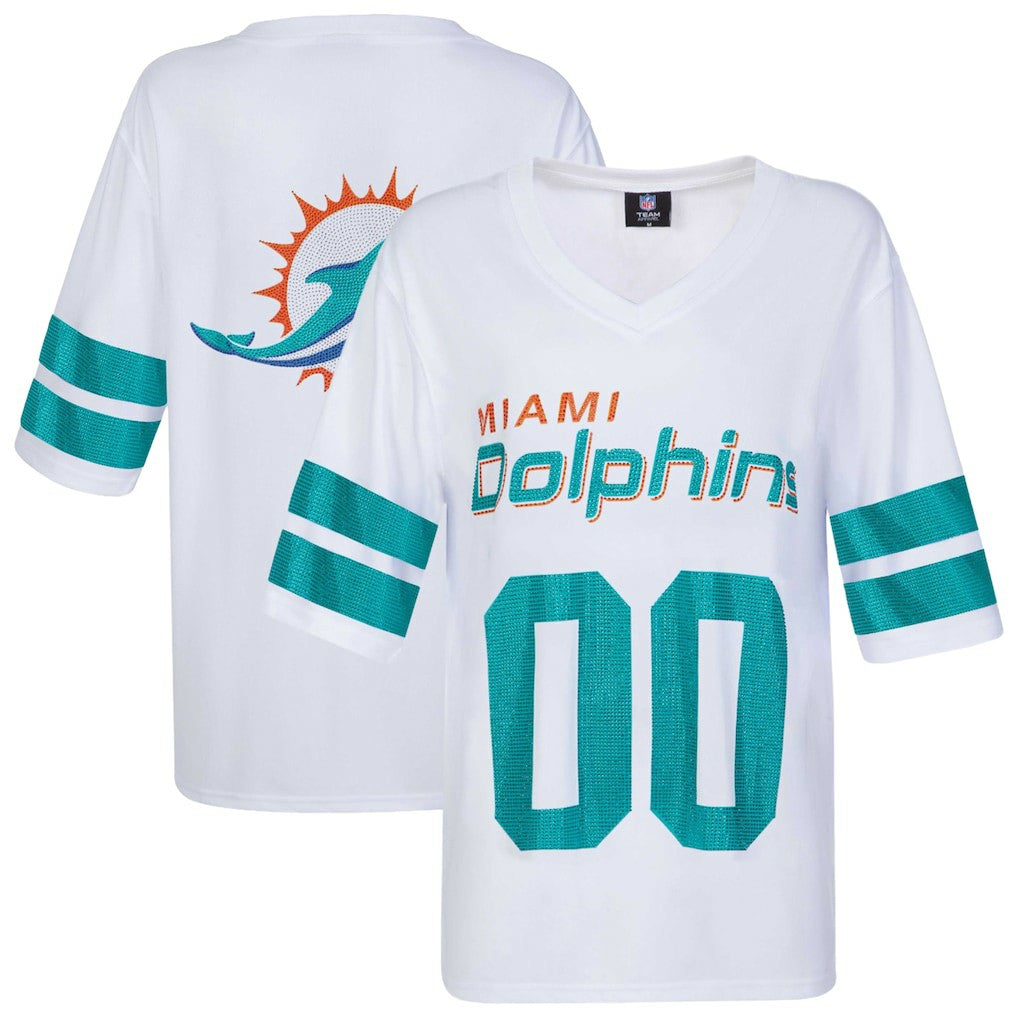 Miami Dolphins Cuce Women's Rhinestone V-Neck Tunic White | NFL