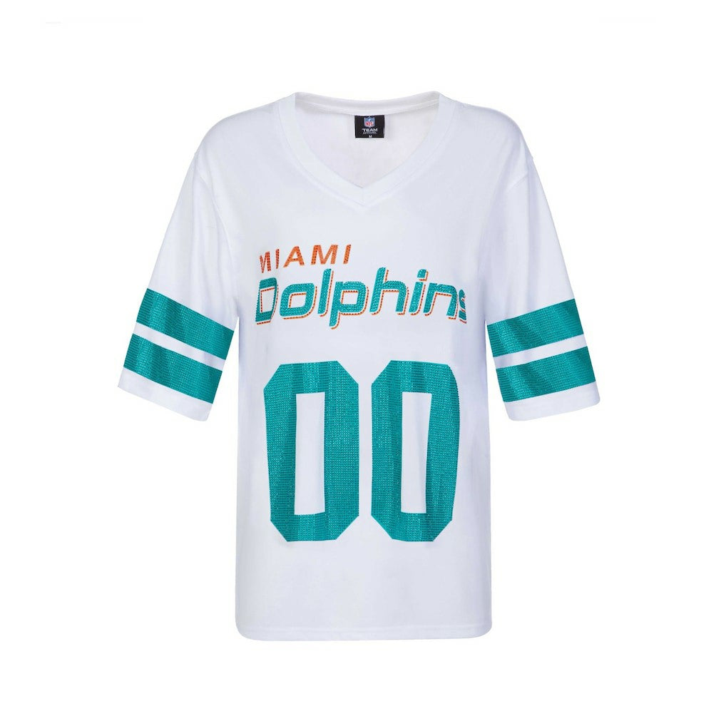 Miami Dolphins Cuce Women's Rhinestone V-Neck Tunic White | NFL