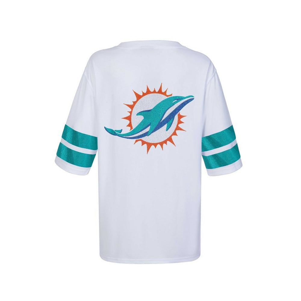 Miami Dolphins Cuce Women's Rhinestone V-Neck Tunic White | NFL