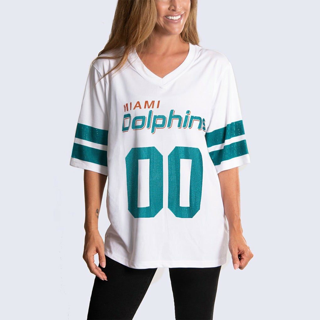 Miami Dolphins Cuce Women's Rhinestone V-Neck Tunic White | NFL