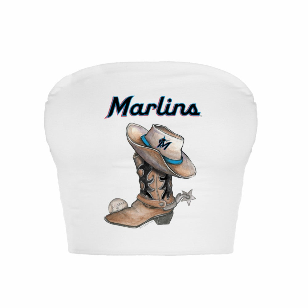 Miami Marlins Tiny Turnip Women's Cowboy Boot Crop Tube Top - MLB