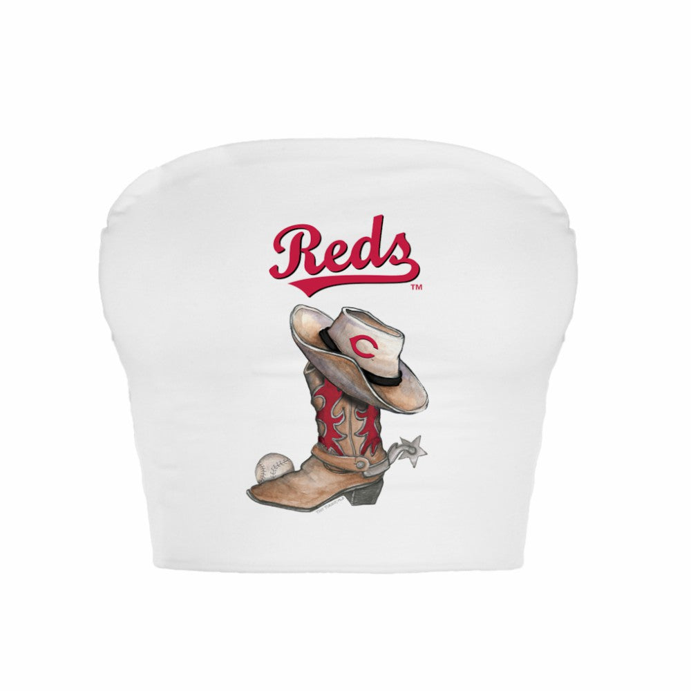 Cincinnati Reds Tiny Turnip Women's Cowboy Boot Crop Tube Top - MLB