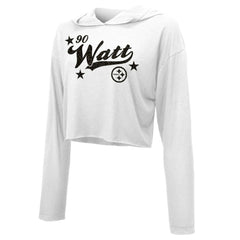 T.J. Watt Pittsburgh Steelers Majestic Threads Women's Glitter Wordmark Hoodie White | NFL