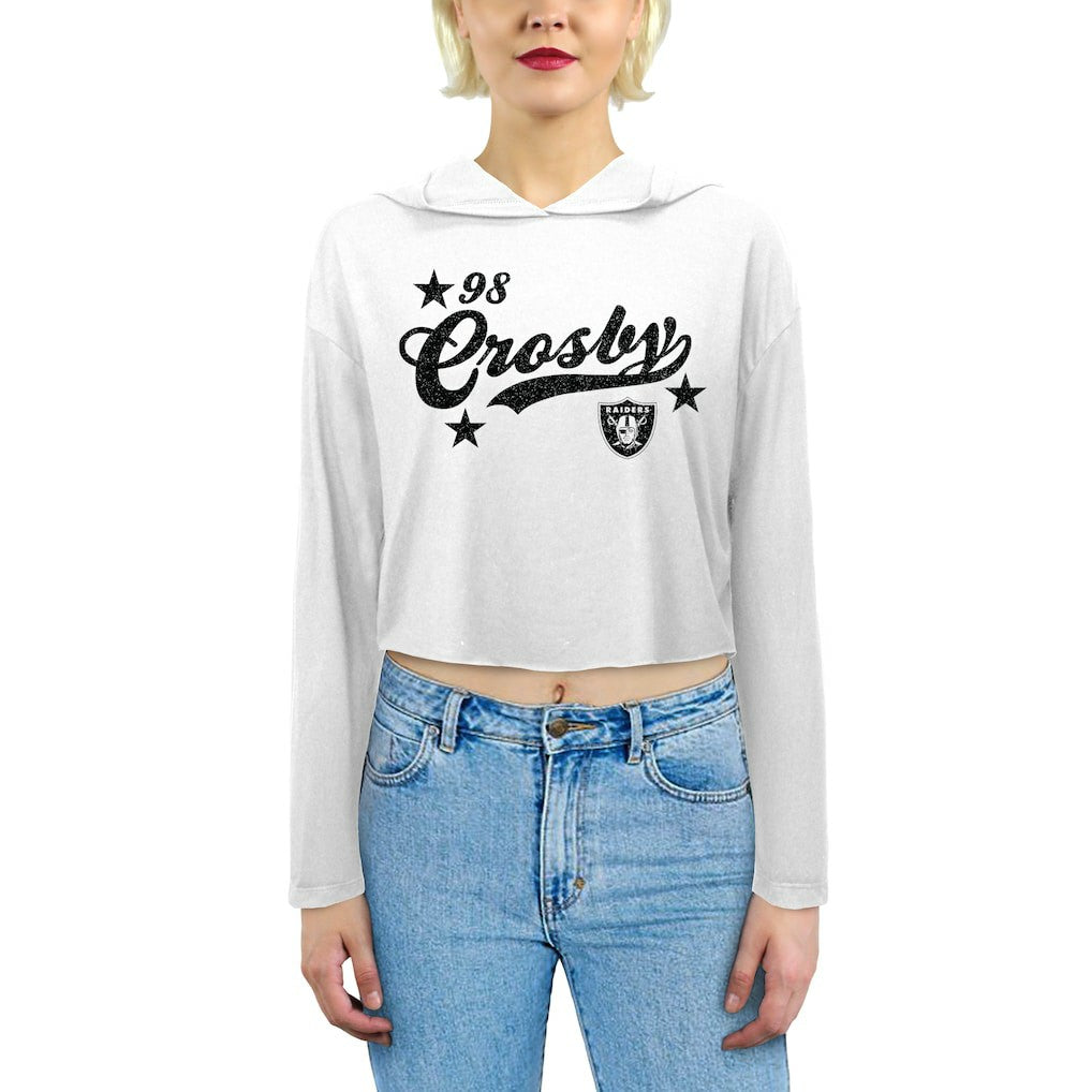 Maxx Crosby Las Vegas Raiders Majestic Threads Women's Glitter Wordmark Hoodie White | NFL