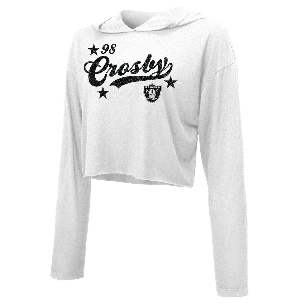 Maxx Crosby Las Vegas Raiders Majestic Threads Women's Glitter Wordmark Hoodie White | NFL