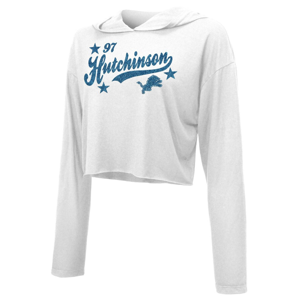 Aidan Hutchinson Detroit Lions Majestic Threads Women's Glitter Wordmark Hoodie White | NFL