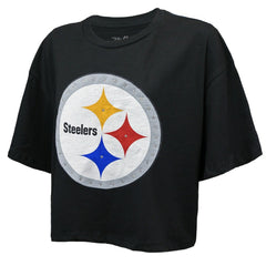 T.J. Watt Pittsburgh Steelers Majestic Threads Women's Swarovski Crystals Boxy Cropped Name & Number T-Shirt Black | NFL