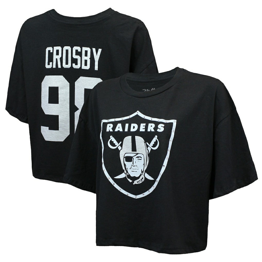 Maxx Crosby Las Vegas Raiders Majestic Threads Women's Swarovski Crystals Boxy Cropped Name & Number T-Shirt Black | NFL