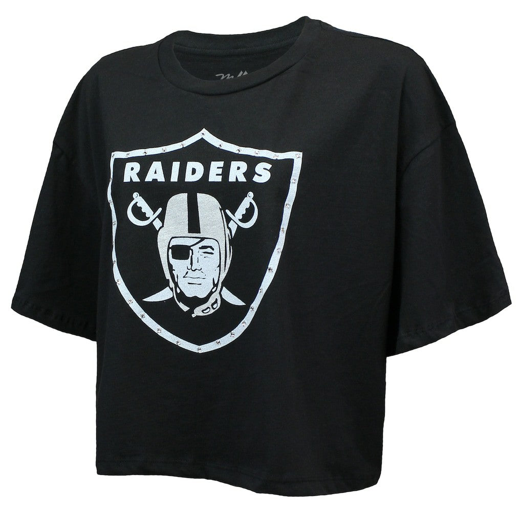 Maxx Crosby Las Vegas Raiders Majestic Threads Women's Swarovski Crystals Boxy Cropped Name & Number T-Shirt Black | NFL