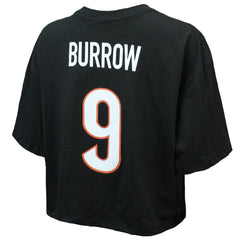 Joe Burrow Cincinnati Bengals Majestic Threads Women's Swarovski Crystals Boxy Cropped Name & Number T-Shirt Black | NFL