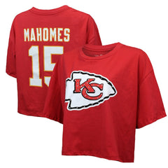 Patrick Mahomes Kansas City Chiefs Majestic Threads Women's Swarovski Crystals Boxy Cropped Name & Number T-Shirt Red | NFL