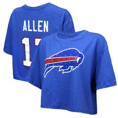 Josh Allen Buffalo Bills Majestic Threads Women's Swarovski Crystals Boxy Cropped Name & Number T-Shirt Royal | NFL