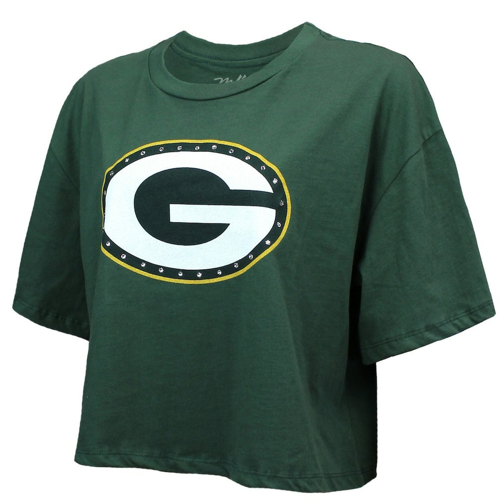 Jordan Love Green Bay Packers Majestic Threads Women's Swarovski Crystals Boxy Cropped Name & Number T-Shirt Green | NFL