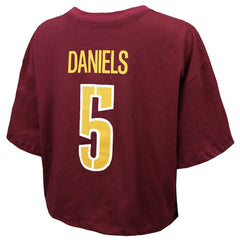 Jayden Daniels Washington Commanders Majestic Threads Women's Swarovski Crystals Boxy Cropped Name & Number T-Shirt Burgundy | NFL