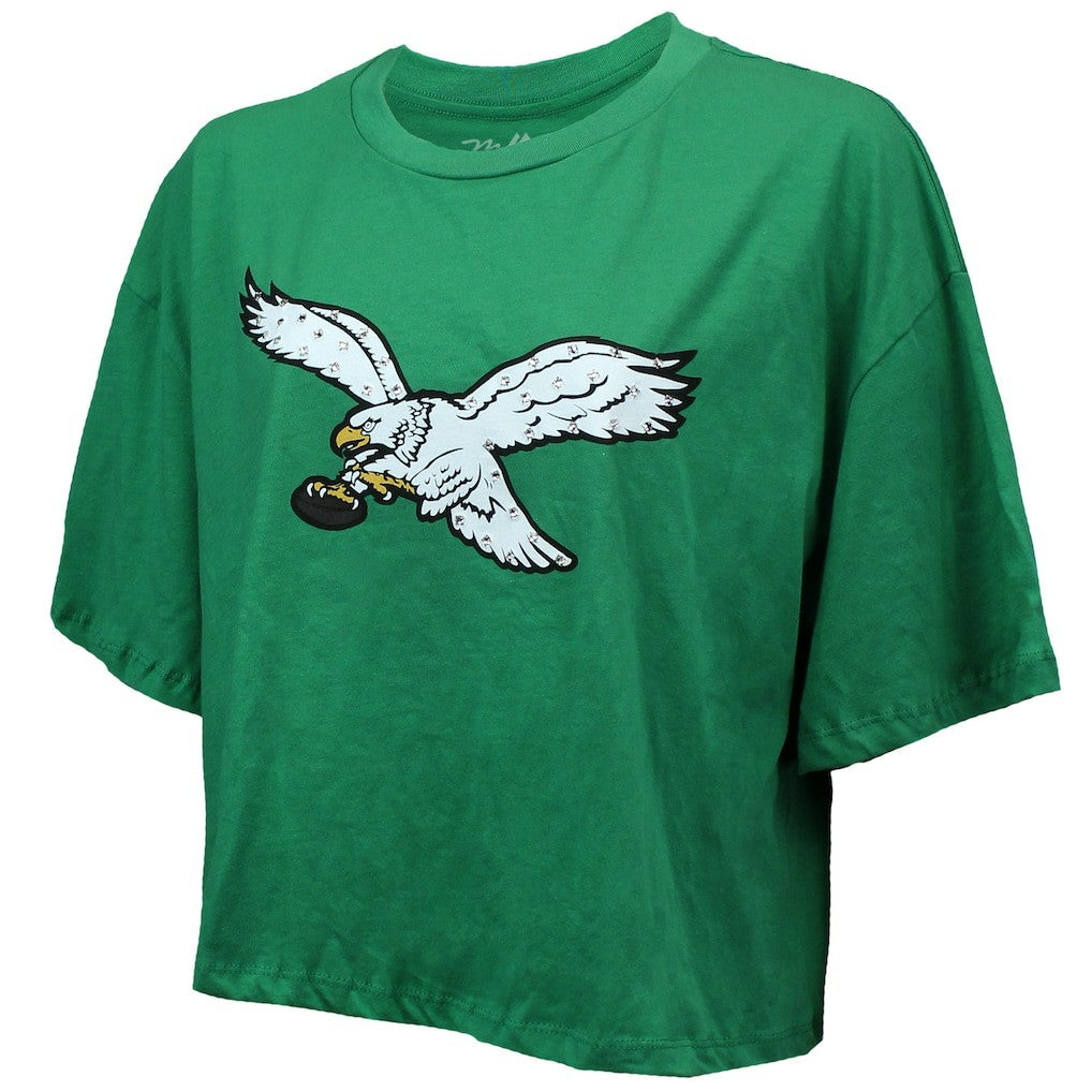Saquon Barkley Philadelphia Eagles Majestic Threads Women's Swarovski Crystals Boxy Cropped Name & Number T-Shirt Kelly Green | NFL
