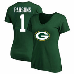 Micah Parsons Green Bay Packers Women's Plus Size Name & Number V-Neck T-Shirt Green | Fanatics