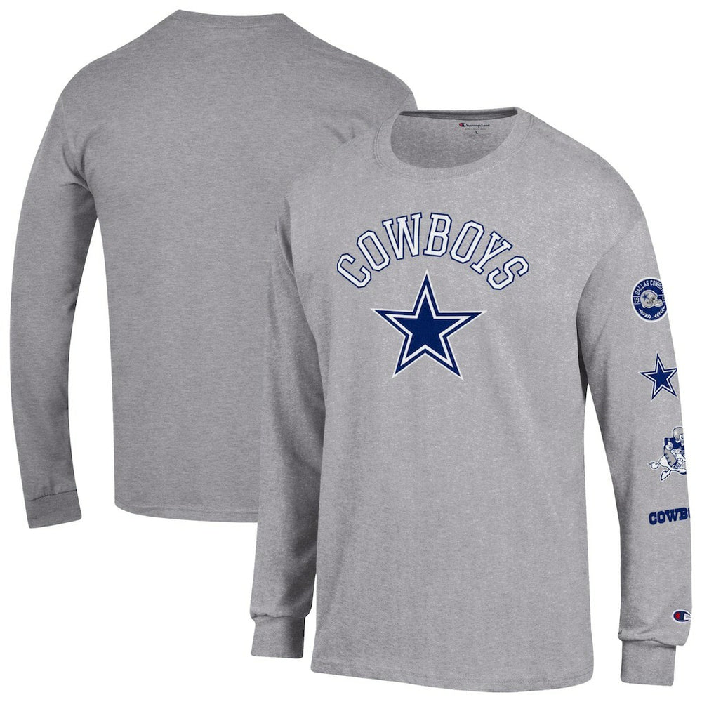 Dallas Cowboys Champion Seal Long Sleeve T-Shirt Heather Gray | NFL