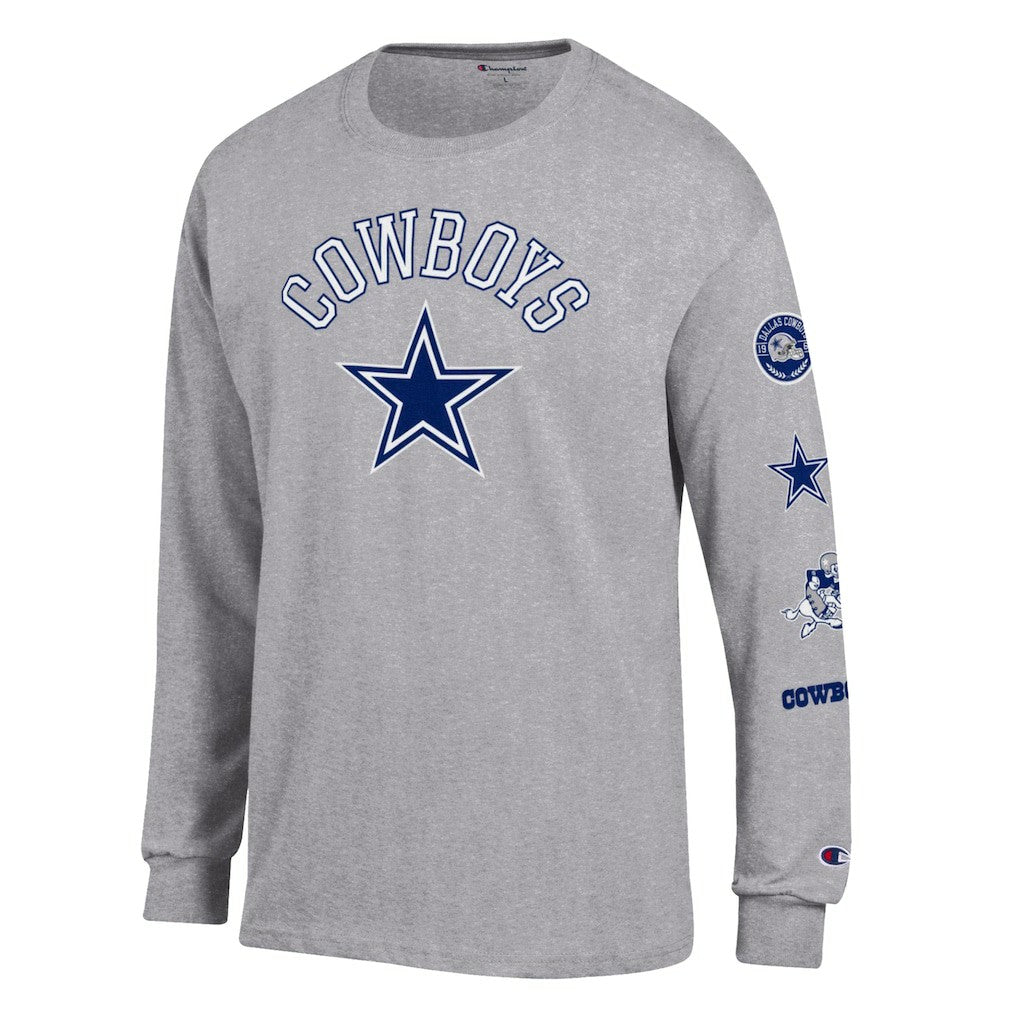 Dallas Cowboys Champion Seal Long Sleeve T-Shirt Heather Gray | NFL