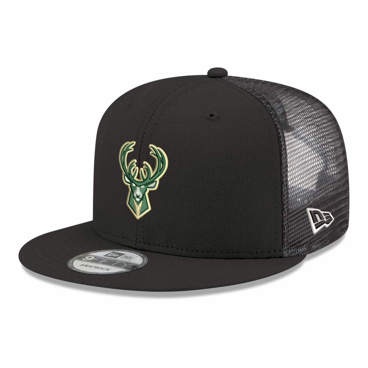 Milwaukee Bucks Core Logo Meshback 9FIFTY Snapback Hat Black - NBA