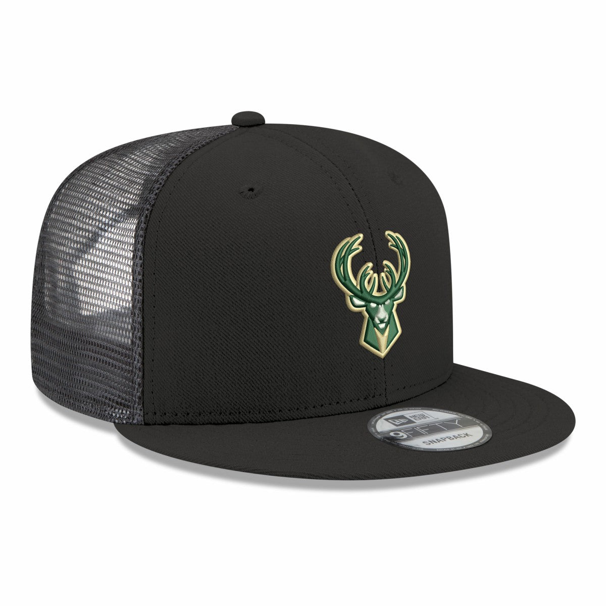 Milwaukee Bucks Core Logo Meshback 9FIFTY Snapback Hat Black - NBA