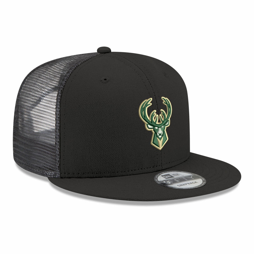 Milwaukee Bucks Core Logo Meshback 9FIFTY Snapback Hat Black - NBA