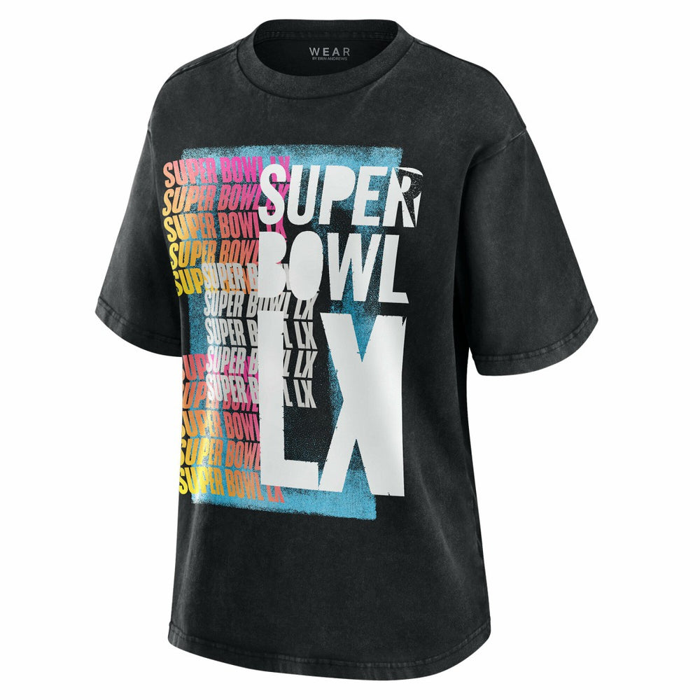 Super Bowl LX WEAR by Erin Andrews Women's Vintage Boyfriend T-Shirt Black | NFL