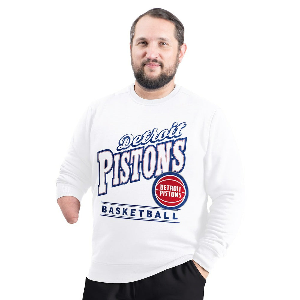 Detroit Pistons G-III Sports by Carl Banks Adaptive Headliner Fleece Crewneck Sweatshirt White - NBA