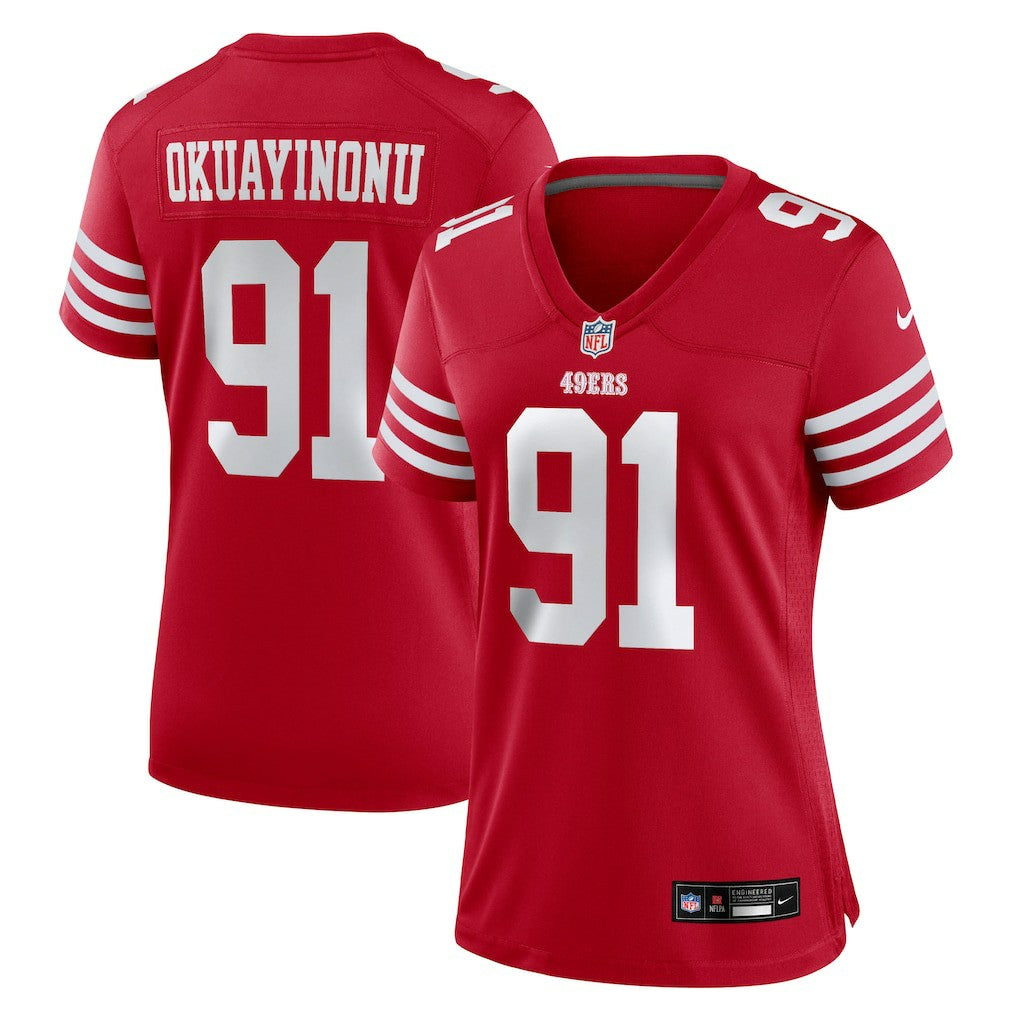 Sam Okuayinonu San Francisco 49ers Women's Team Game Jersey Scarlet | Nike for Sale