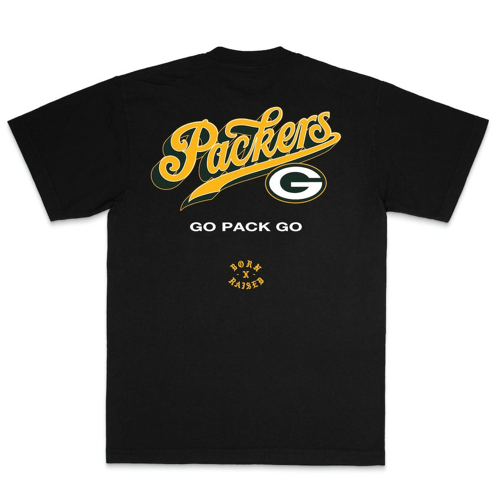 Green Bay Packers Born x Raised Unisex Pro Script T-Shirt Black | NFL
