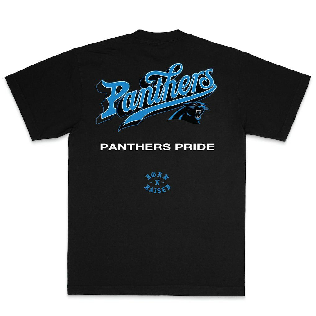 Carolina Panthers Born x Raised Unisex Pro Script T-Shirt Black | NFL