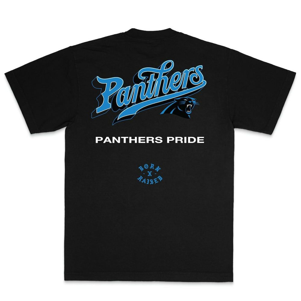 Carolina Panthers Born x Raised Unisex Pro Script T-Shirt Black | NFL
