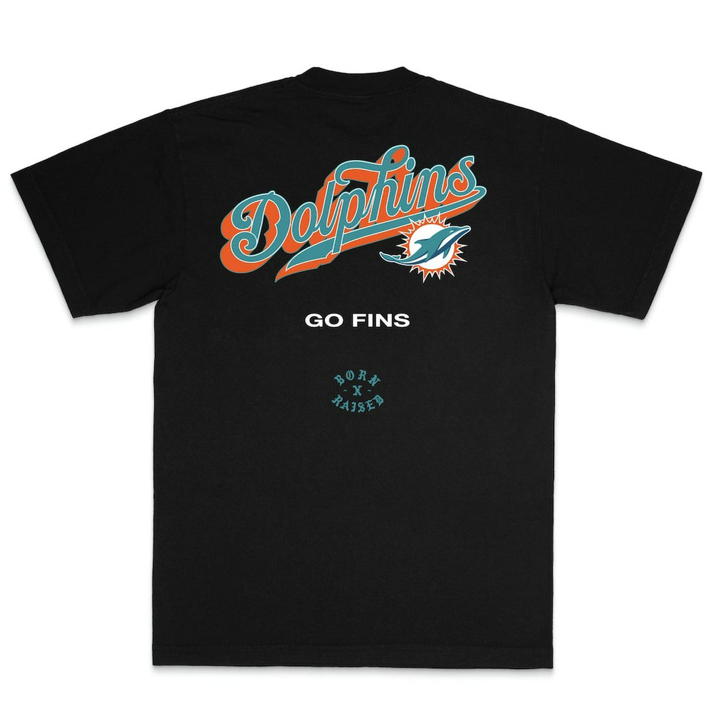 Miami Dolphins Born x Raised Unisex Pro Script T-Shirt Black | NFL