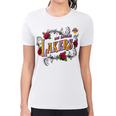 Los Angeles Lakers G-III 4Her by Carl Banks Women's Super-Slim Fit Lightweight Roses Crew Neck T-Shirt White - NBA