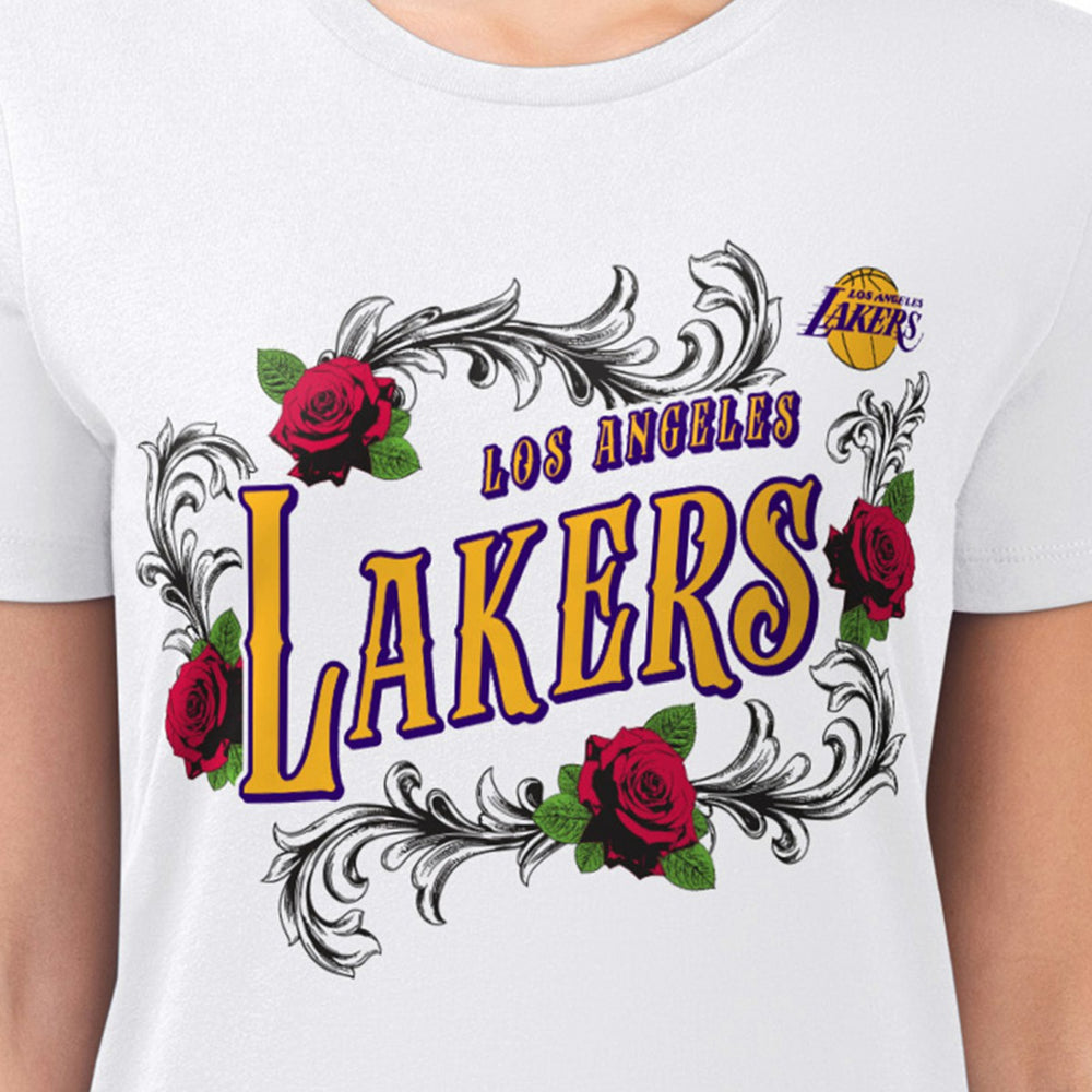 Los Angeles Lakers G-III 4Her by Carl Banks Women's Super-Slim Fit Lightweight Roses Crew Neck T-Shirt White - NBA